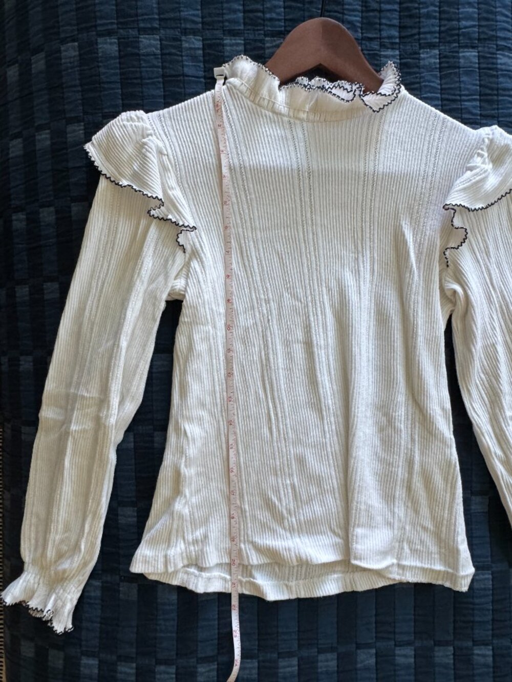 Sandro Ribbed Ruffle Mockneck Top S/M - Picture 8 of 11